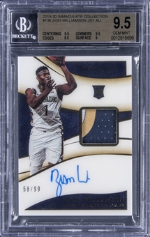2019-20 Panini Immaculate Collection #136 Zion Williamson Rookie Patch Autograph (RPA) (058/099) - BGS GEM MINT 9.5/BGS 10
